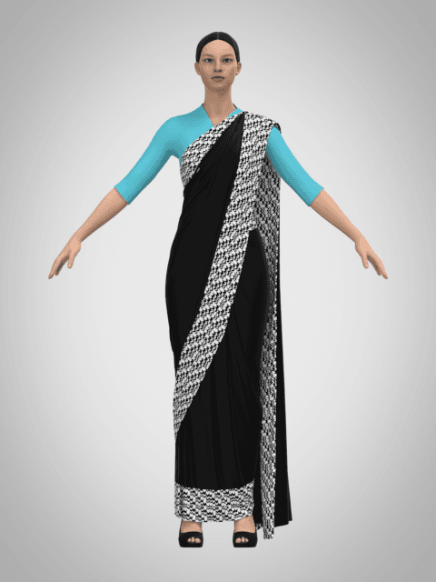 Black and white saree CLO 3D render