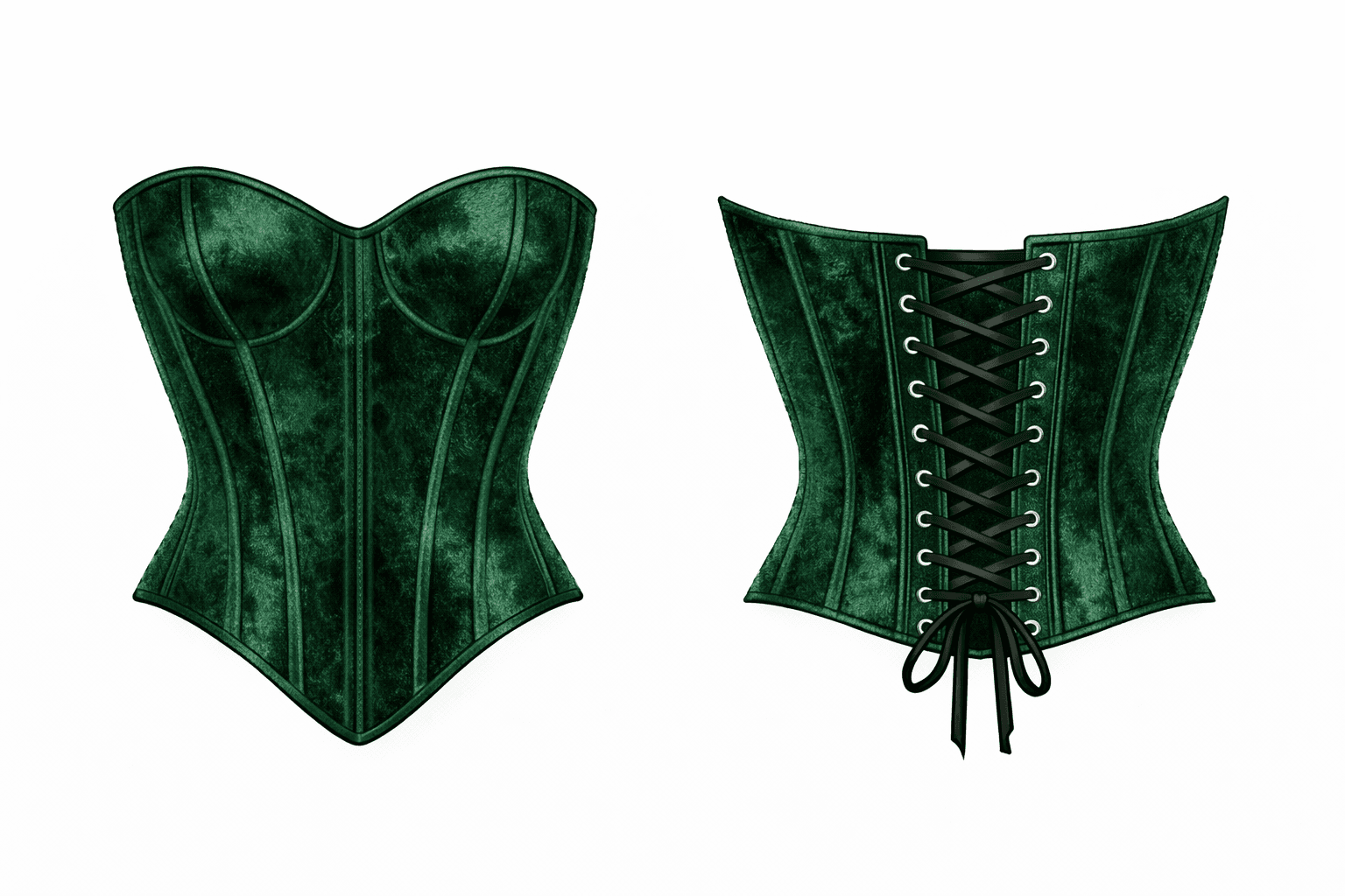 Green corset front and back fashion visual