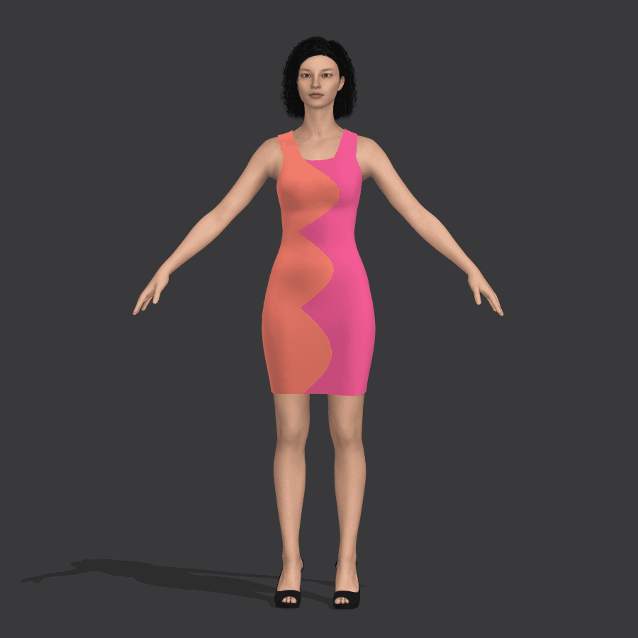 Orange and pink colour block dress render