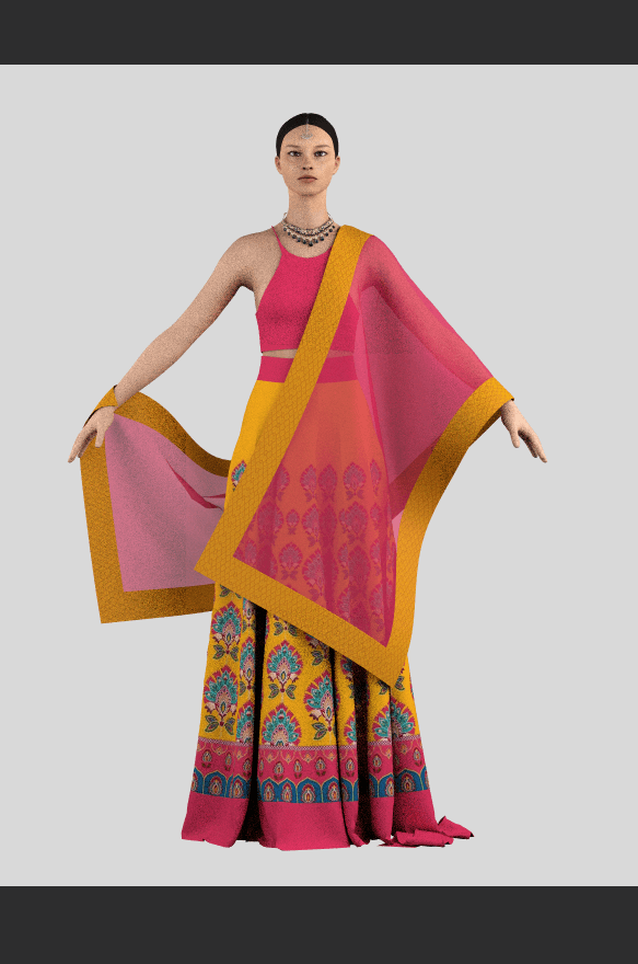 Pink lehenga CLO 3D render with dupatta