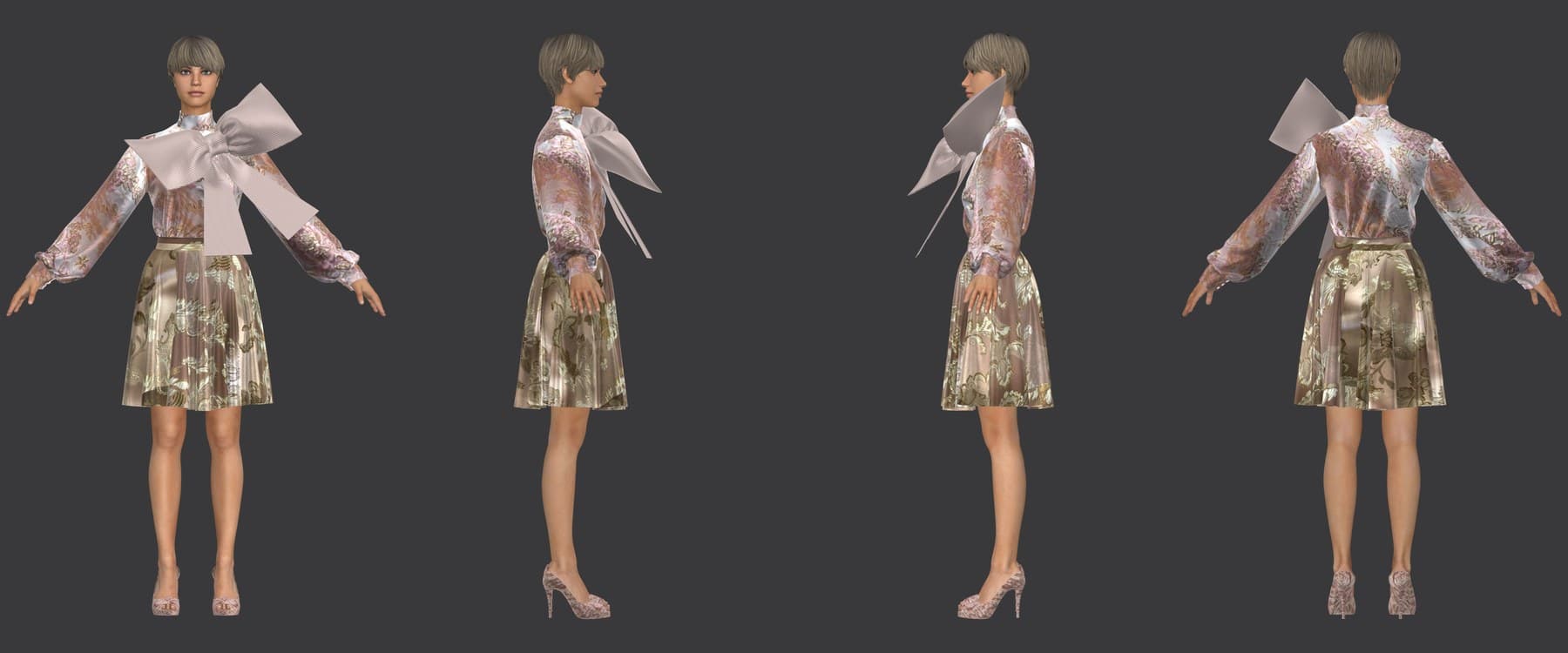 CLO 3D garment shown from four sides